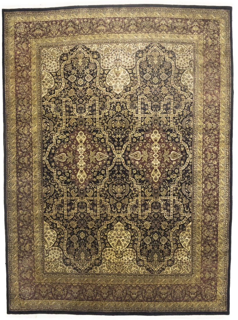 Hand-Knotted Wool Area Rug 8'7 x 11'9 Floral Agra Jaipur Design: Hand-Knotted Wool Area Rug 8'7 x 11'9 Floral Agra Jaipur Design Enhance your home decor with this 9x12 hand-knotted Agra Jaipur oriental rug, featuring a floral pattern in shades of black, maroon, cre