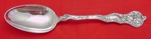 Shiebler Fiorito Sterling Silver Serving Spoon 8 3/8 Inch Monogrammed: Shiebler Fiorito Sterling Silver Serving Spoon 8 3/8 Inch Monogrammed This exquisite serving spoon is part of the Fiorito pattern by Shiebler, crafted from high-quality sterling silver. Measuring 8 3/