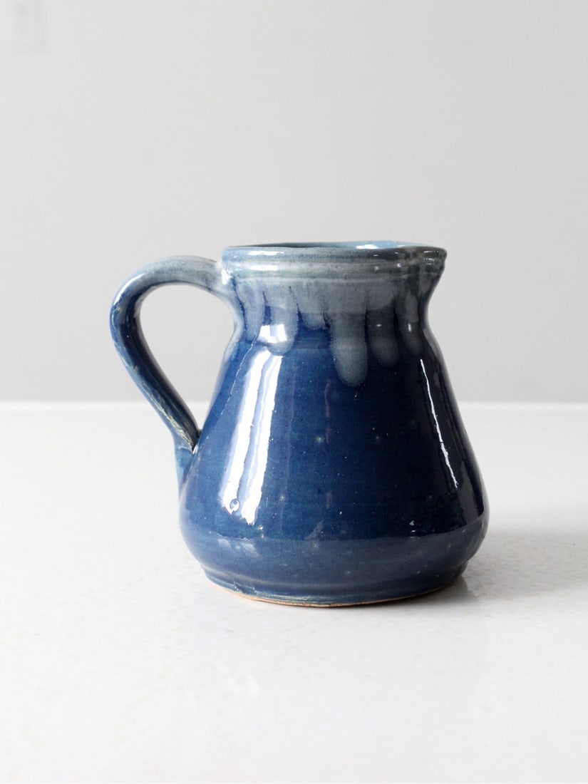 1988 Vintage Handmade Studio Pottery Pitcher Blue Glaze (1 of 13)
