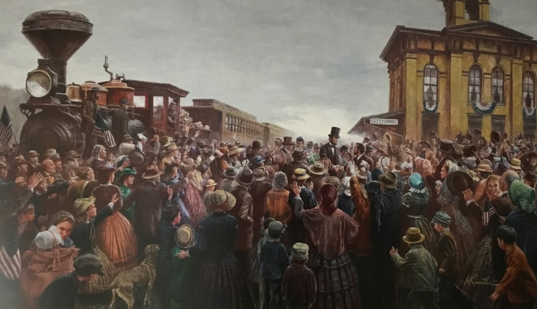 Mort Kunstler Mr Lincoln Comes To Gettysburg Signed Limited Edition Print: Mort Kunstler Mr Lincoln Comes To Gettysburg Signed Limited Edition Print This limited edition print titled "Mr. Lincoln Comes To Gettysburg" by renowned artist Mort Kunstler captures a pivotal moment