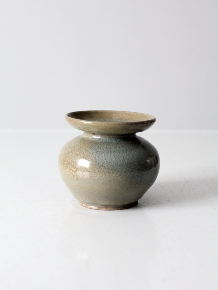 Signed Vintage Studio Pottery Vase Blue Tan Glaze 3.875 Inch (1 of 8)