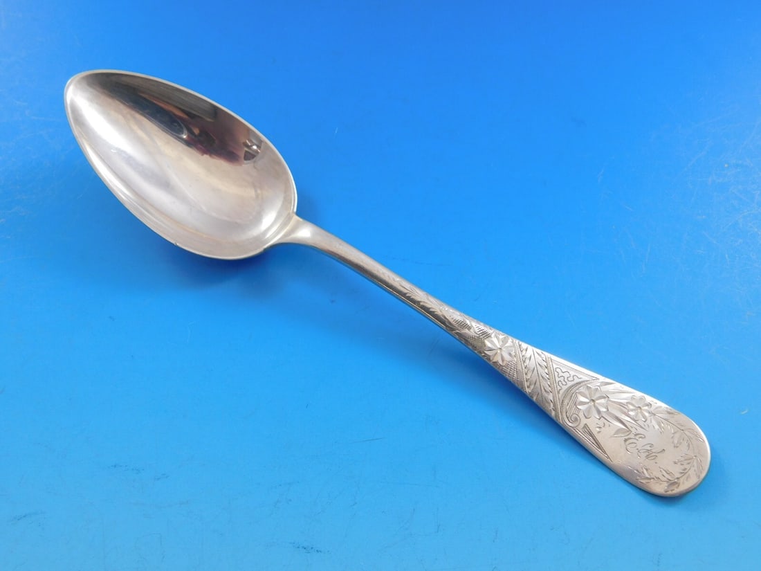 Wood & Hughes Brite-Cut Sterling Silver Teaspoon Monogrammed Vintage (1 of 5)