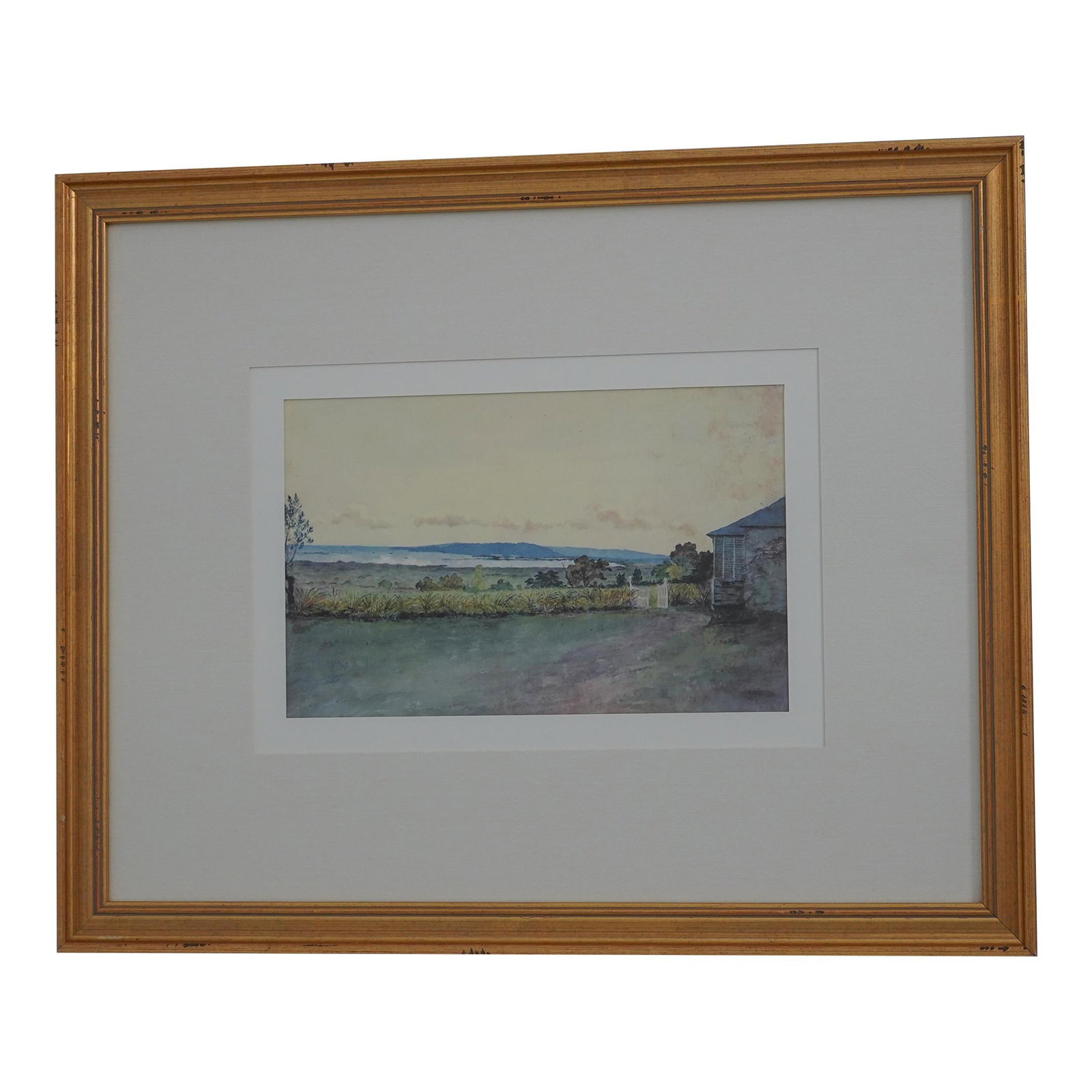 Elegant Gold Framed Caribbean Landscape Print 21.5 x 17.5: Elegant Gold Framed Caribbean Landscape Print 21.5 x 17.5 This exquisite Caribbean landscape print is beautifully framed and matted in gold, showcasing quality craftsmanship from approximately 20 year