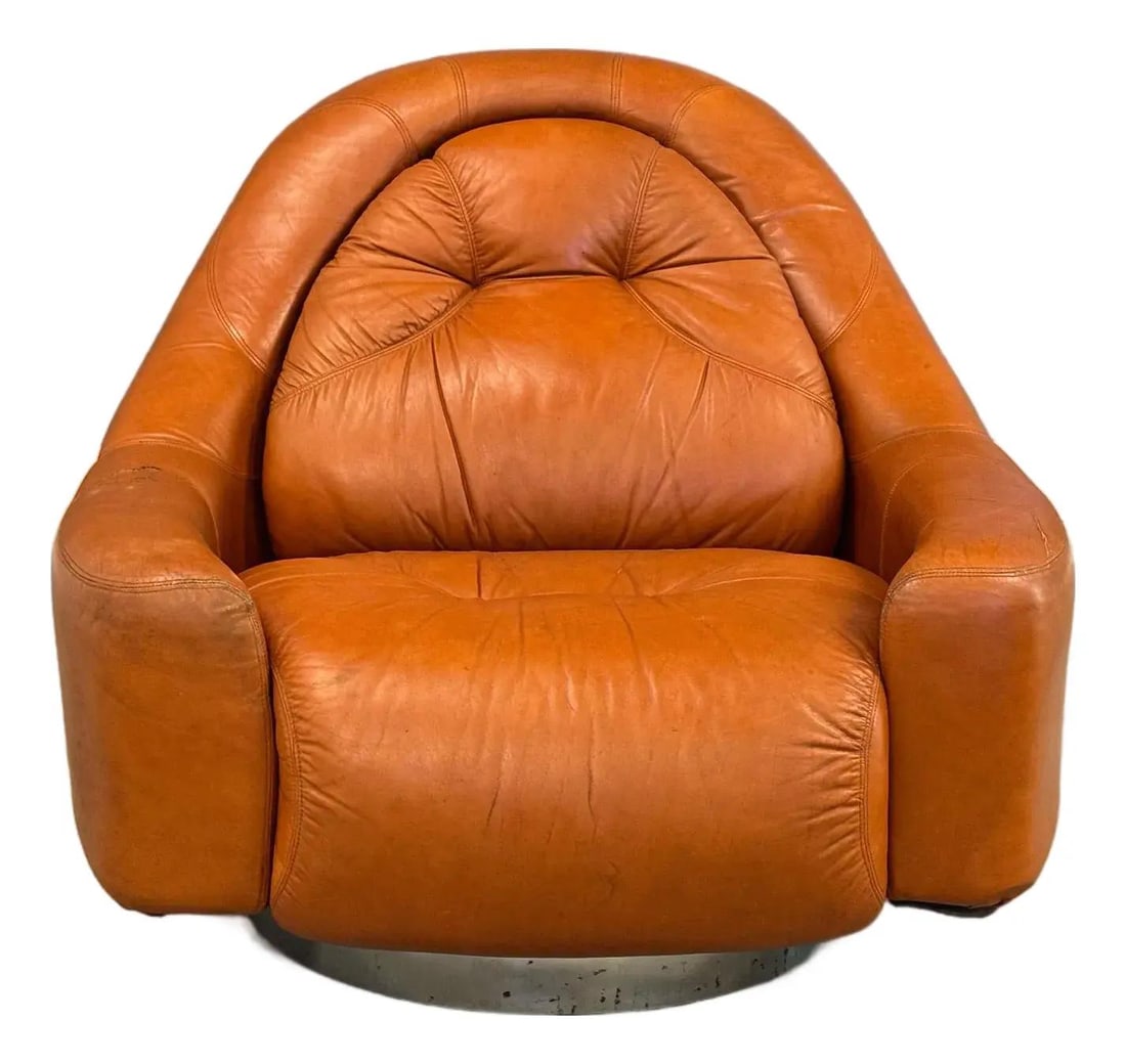 1970s Mariani Leather Chrome Swivel Lounge Chair by Guido Faleschini (1 of 7)