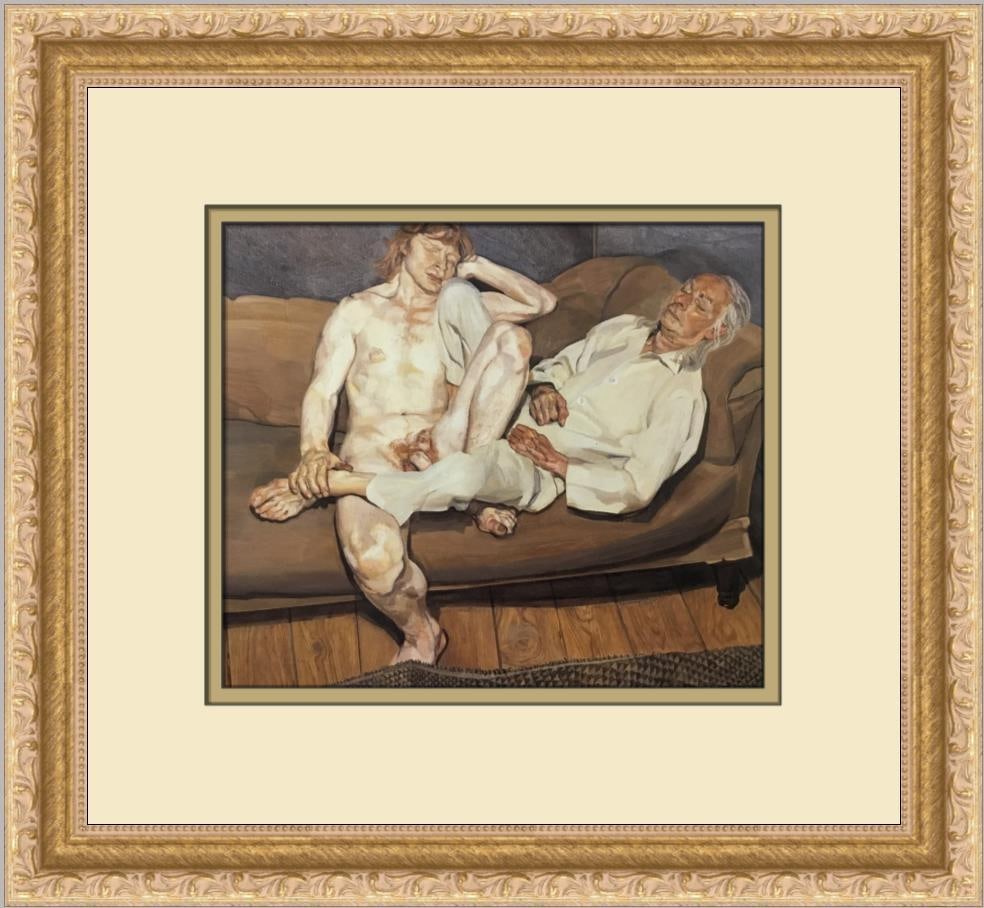 Lucian Freud Naked Man with his Friend Custom Framed Art Print 1987: Lucian Freud Naked Man with his Friend Custom Framed Art Print 1987 This stunning custom framed print features the iconic artwork 'Naked Man with his Friend' by renowned artist Lucian Freud. Created i
