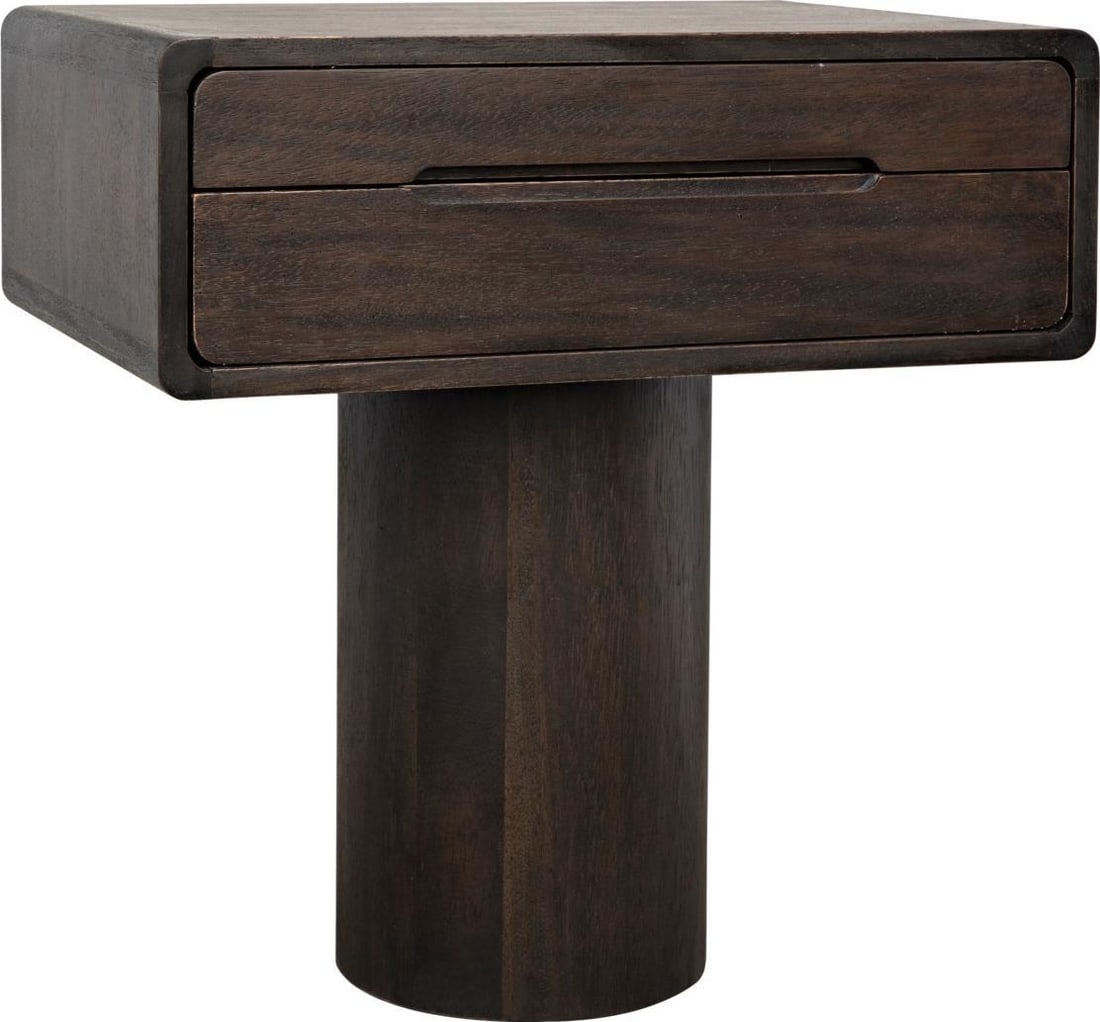 Noir Langford Ebony Walnut Side Table with Drawer: Noir Langford Ebony Walnut Side Table with Drawer Introducing the Elegant Ebony Walnut Side Table, a perfect addition to your living space that combines style and functionality. This side table featur