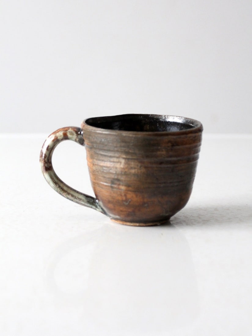 Signed Vintage Studio Pottery Mug with Mottled Brown Gray Glaze (1 of 11)