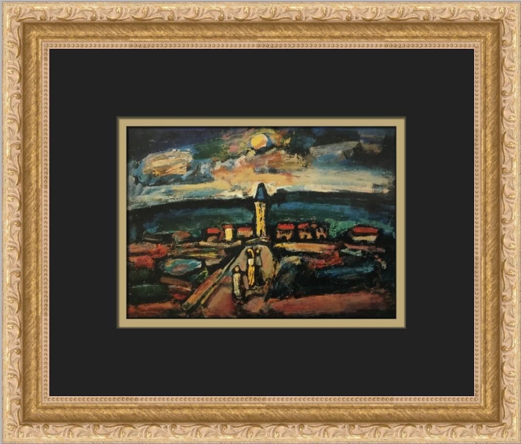 Georges Rouault Sunset Landscape Custom Framed Print 11x13: Georges Rouault Sunset Landscape Custom Framed Print 11x13 This stunning custom framed print titled "Sunset" by Georges Rouault showcases a beautiful landscape in the styles of Impressionism and Reali