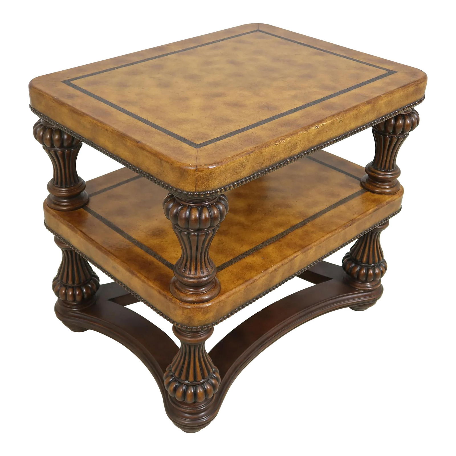 Henredon Leather Top Occasional Table Mahogany Tack Head Trim (1 of 8)