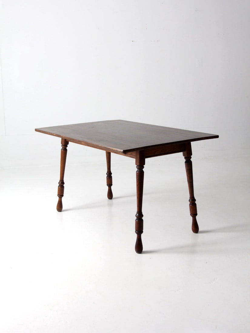 Rustic Vintage Drop Leaf Dining Table Oak Legs 1970s (1 of 18)