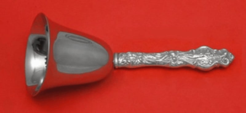 Wallace Irian Sterling Silver Dinner Bell 6.5 Inch Custom Handle: Wallace Irian Sterling Silver Dinner Bell 6.5 Inch Custom Handle Experience the elegance of the Irian dinner bell by Wallace, crafted from sterling silver (.925) with a custom-made hollow handle featu