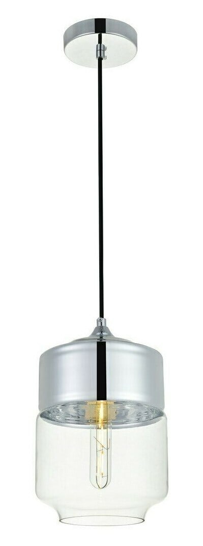 Ashwell Modern Chrome and Clear Glass Adjustable Pendant Ceiling Light: Ashwell Modern Chrome and Clear Glass Adjustable Pendant Ceiling Light This modern pendant chandelier features a polished chrome finish with a clear glass cylindrical shade. Designed for versatility,