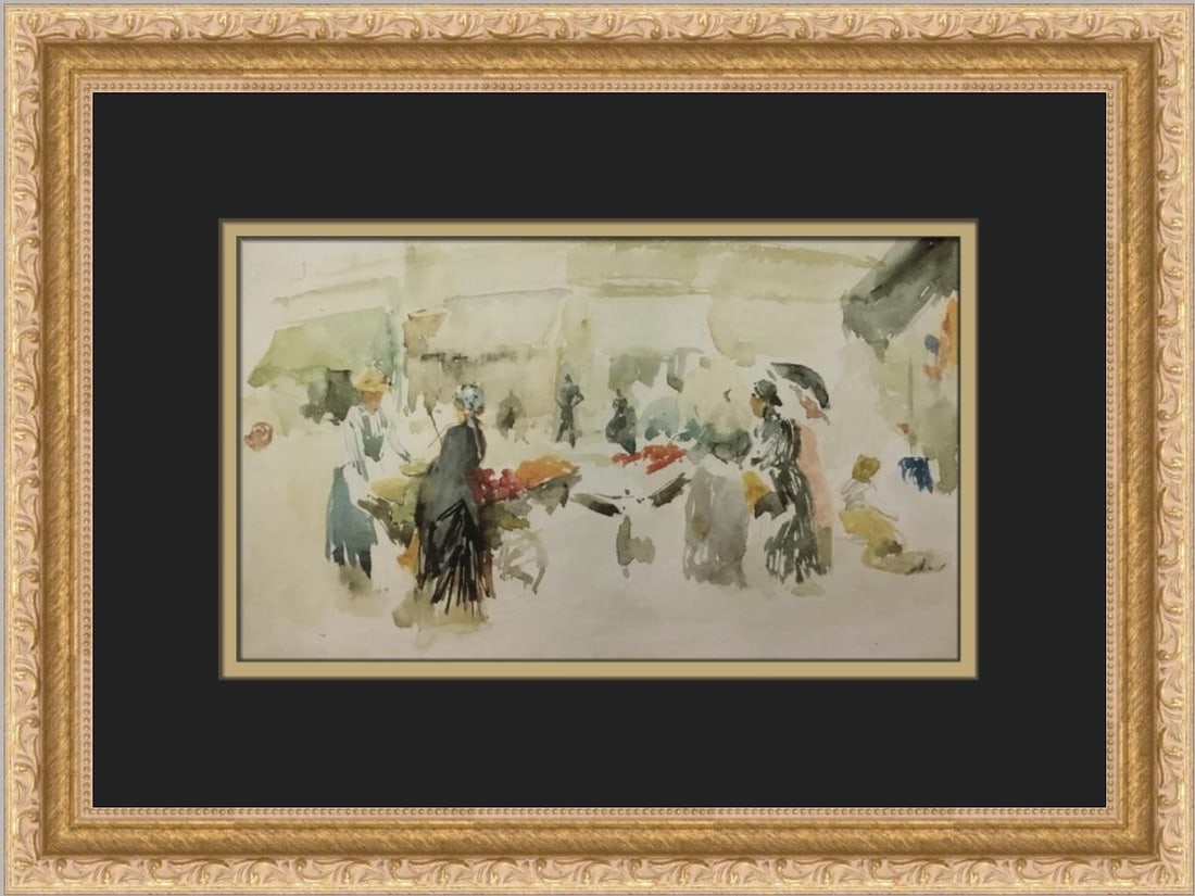 James Whistler Flower Market Dieppe Custom Framed Print 12 x 16: James Whistler Flower Market Dieppe Custom Framed Print 12 x 16 This custom framed print features James Whistler's stunning artwork titled "Flower Market Dieppe". Created in 1990, this print showcases