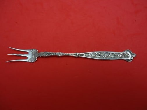 Whiting Dresden Sterling Silver Cocktail Fork 5 5/8 Inch: Whiting Dresden Sterling Silver Cocktail Fork 5 5/8 Inch This exquisite cocktail fork from the renowned Dresden pattern by Whiting is a stunning addition to any silverware collection. Crafted from hig