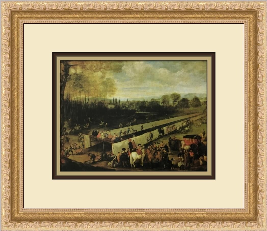 Juan Bautusta Del Mazo The Hunting Party at Aranjuez Custom Framed Print 1994: Juan Bautusta Del Mazo The Hunting Party at Aranjuez Custom Framed Print 1994 Experience the elegance of Juan Bautusta Del Mazo's artwork with this custom framed print titled "The Hunting Party at Ara