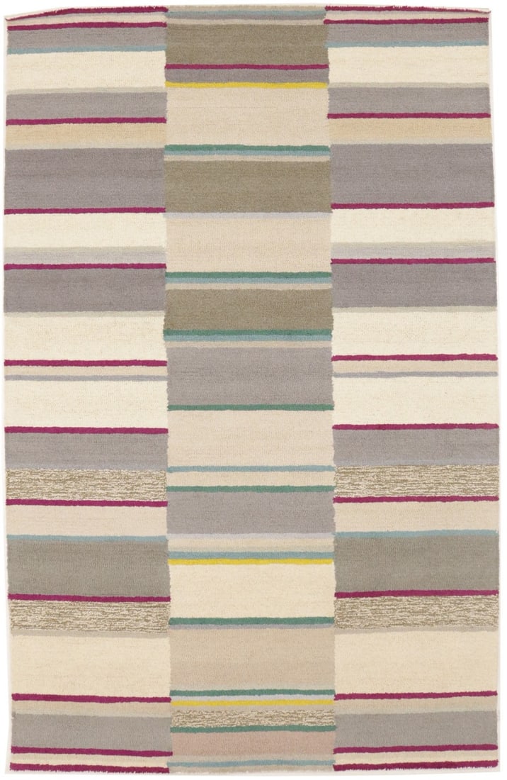 Hand-Tufted Modern Multicolored Stripes 5x8 Wool Area Rug: Hand-Tufted Modern Multicolored Stripes 5x8 Wool Area Rug Enhance your space with this stunning 5'0" x 8'0" hand-tufted area rug featuring a vibrant multicolored striped design. This modern rug, craft