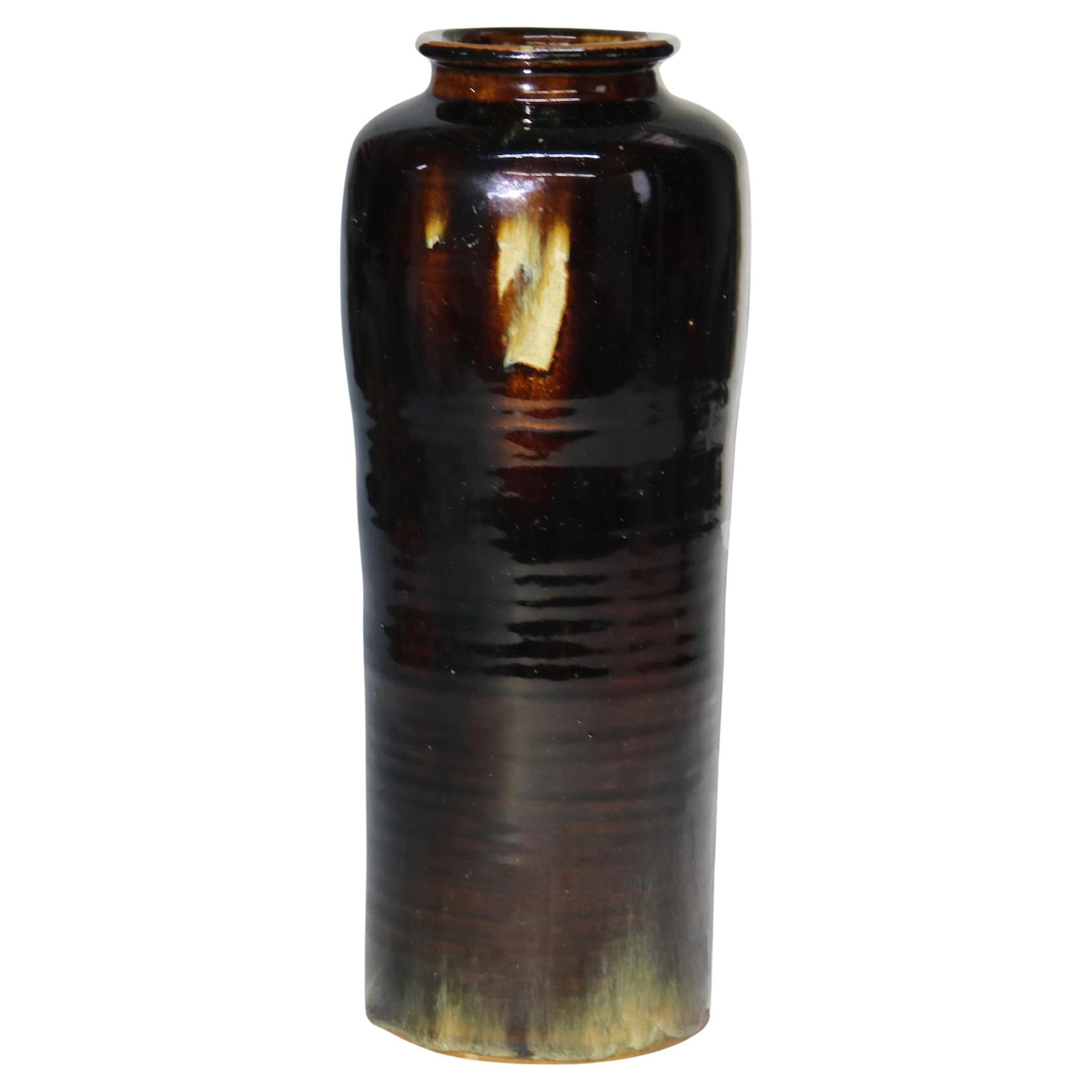 Signed Antique Japanese Meiji Vase C1910 Tiger's Eye Glaze 13.75": Signed Antique Japanese Meiji Vase C1910 Tiger's Eye Glaze 13.75" This large antique Japanese vase from the Meiji period, circa 1910, features a stunning tiger's eye glaze that showcases a rich, deep