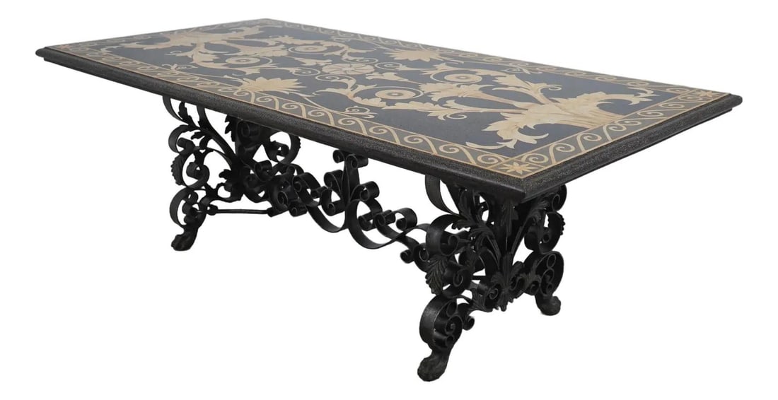 Maitland Smith Neoclassical Dining Table with Wrought Iron Base (1 of 10)