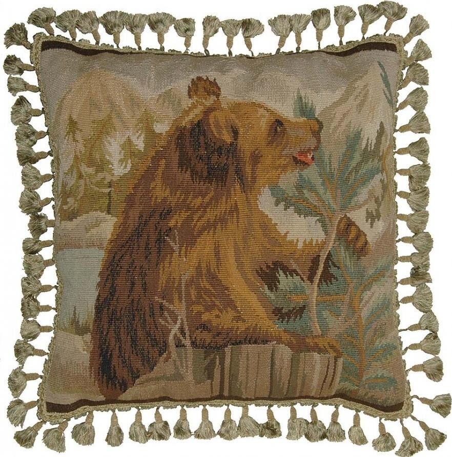 Provence Home Aubusson Velvet Bear Throw Pillow 22x22 Handmade: Provence Home Aubusson Velvet Bear Throw Pillow 22x22 Handmade Enhance your home decor with this luxurious Aubusson velvet bear decor pillow. Crafted with care, this throw pillow features a stunning h