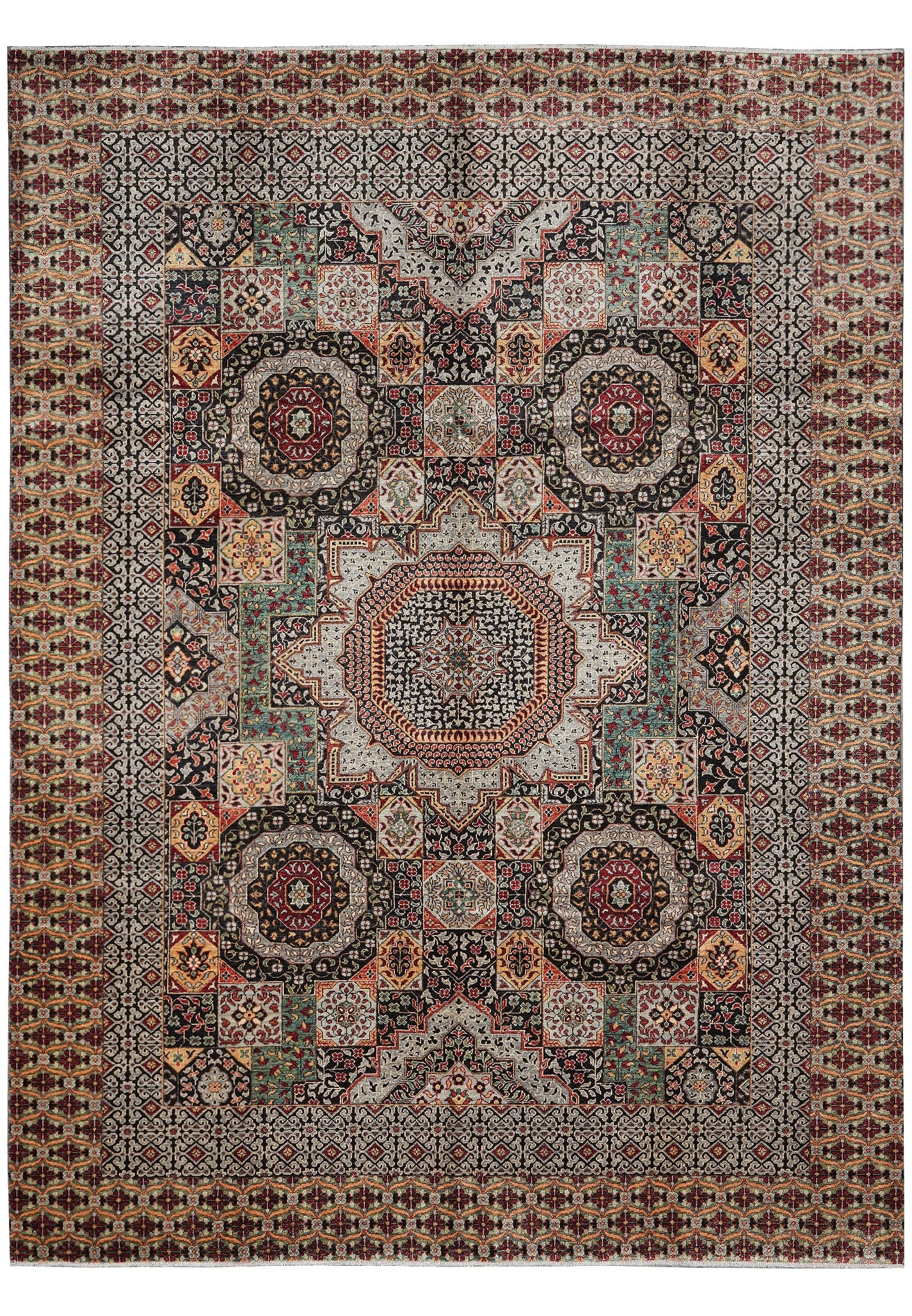 Zigler Chobi Peshawar Mamlook Rug 107 x 142 in Hand-Knotted Wool Pakistan: Zigler Chobi Peshawar Mamlook Rug 107 x 142 in Hand-Knotted Wool Pakistan Free continental US Shipping This un-used Zigler Chobi Peshawar rug features a Mamlook-inspired design, hand-knotted by skille