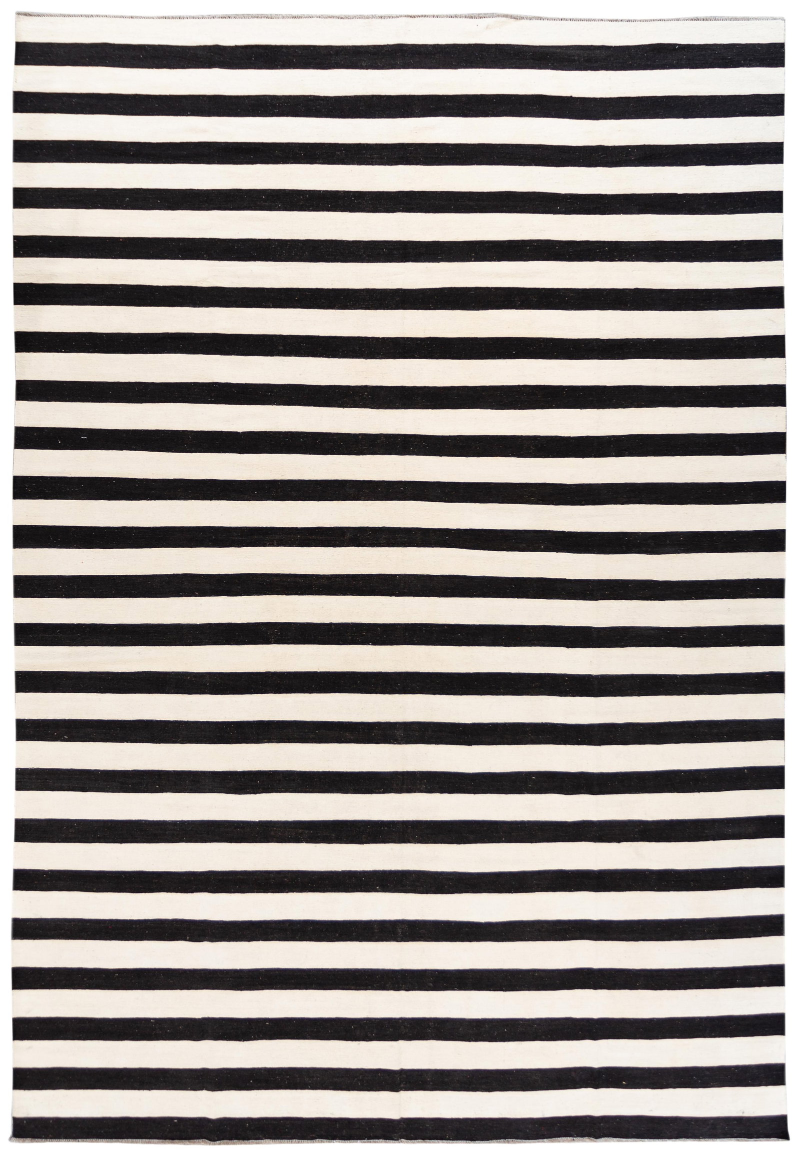 Contemporary Black and White Striped Kilim Wool Rug 12'4 x 18'0: Contemporary Black and White Striped Kilim Wool Rug 12'4 x 18'0 Enhance your space with this contemporary oversize black and white striped Kilim rug. Hand-woven from durable wool, this large flatweave