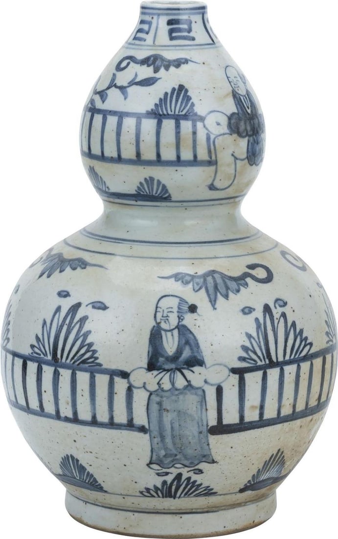 Handmade Blue and White Chinoiserie Gourd Vase 13.5H: Handmade Blue and White Chinoiserie Gourd Vase 13.5H This exquisite gourd-shaped vase showcases a stunning blue and white finish, embodying the elegance of Chinoiserie style. Handmade with meticulous