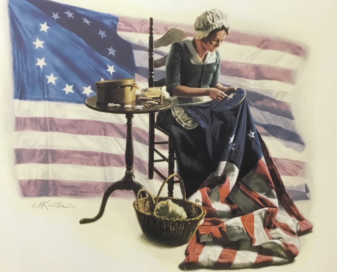 Mort Kunstler Stars and Stripes Are Born Framed Print 1998: Mort Kunstler Stars and Stripes Are Born Framed Print 1998 This striking custom framed print titled "Stars and Stripes Are Born" by Mort Kunstler captures the essence of American pride through realism