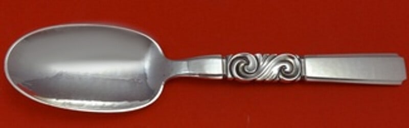 Georg Jensen Scroll Sterling Silver Dessert Spoon 6.75 Vintage: Georg Jensen Scroll Sterling Silver Dessert Spoon 6.75 Vintage This exquisite dessert spoon is part of the Scroll pattern by Georg Jensen, crafted from high-quality sterling silver. Measuring 6 3/4 in