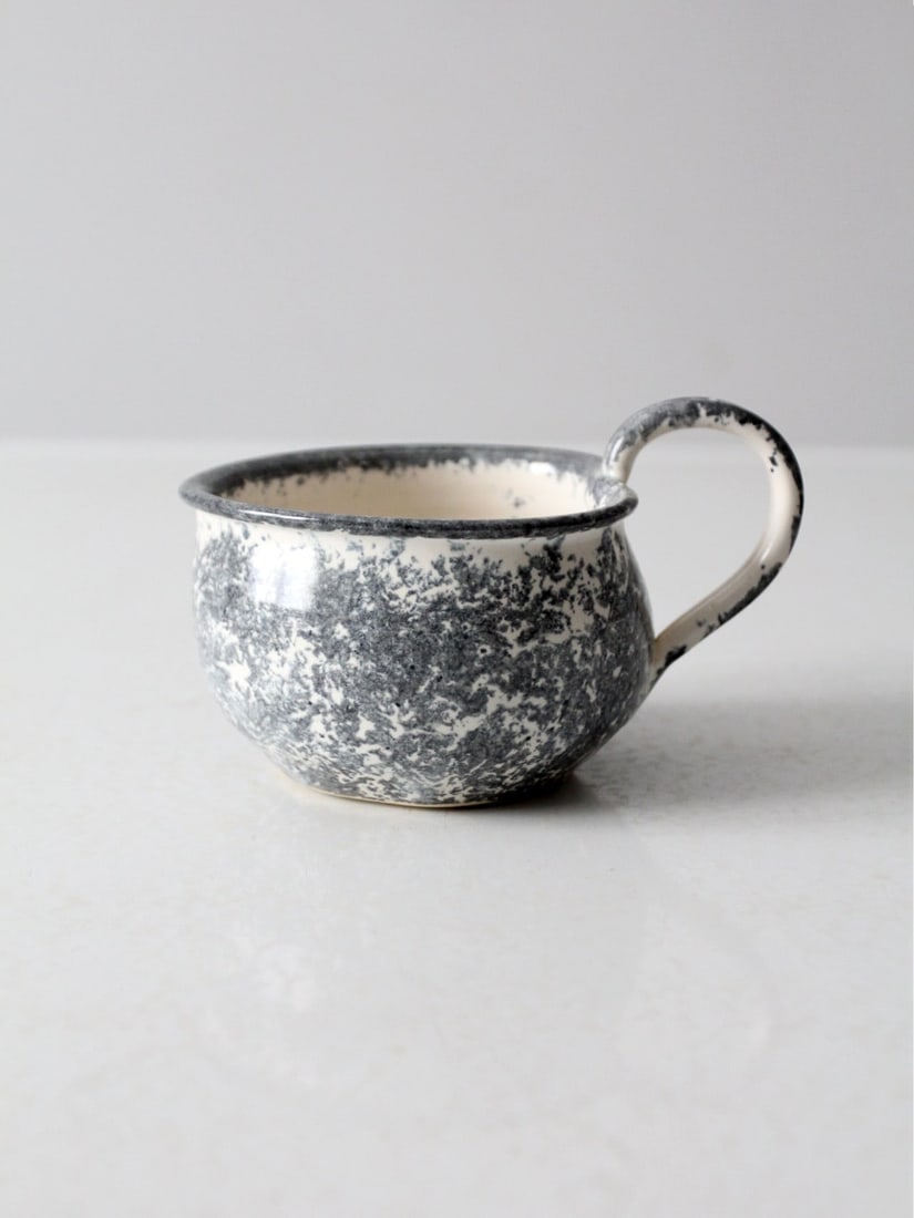 Vintage Heart Shaped Handmade Pottery Mug with Gray Sponge Glaze (1 of 10)