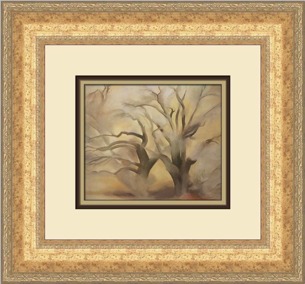 Georgia O'Keeffe Winter Cottonwood Trees East II Custom Framed Art Print: Georgia O'Keeffe Winter Cottonwood Trees East II Custom Framed Art Print This stunning custom framed print features Georgia O'Keeffe's iconic artwork titled "Winter Cottonwood Trees East II," showcasi