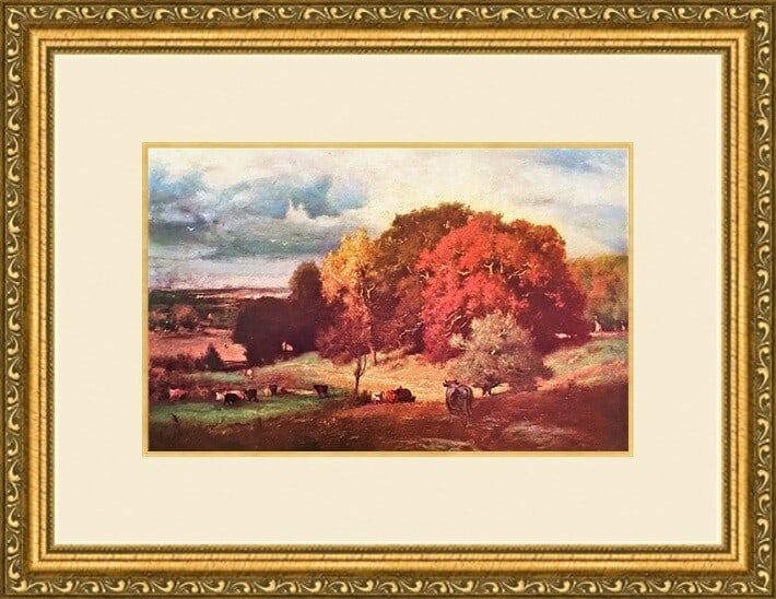 George Innes Autumn Oaks Print Museum Style Custom Framed Art: George Innes Autumn Oaks Print Museum Style Custom Framed Art Enhance your art collection with this beautifully custom framed print titled 'Autumn Oaks' by George Innes. This piece features stunning r