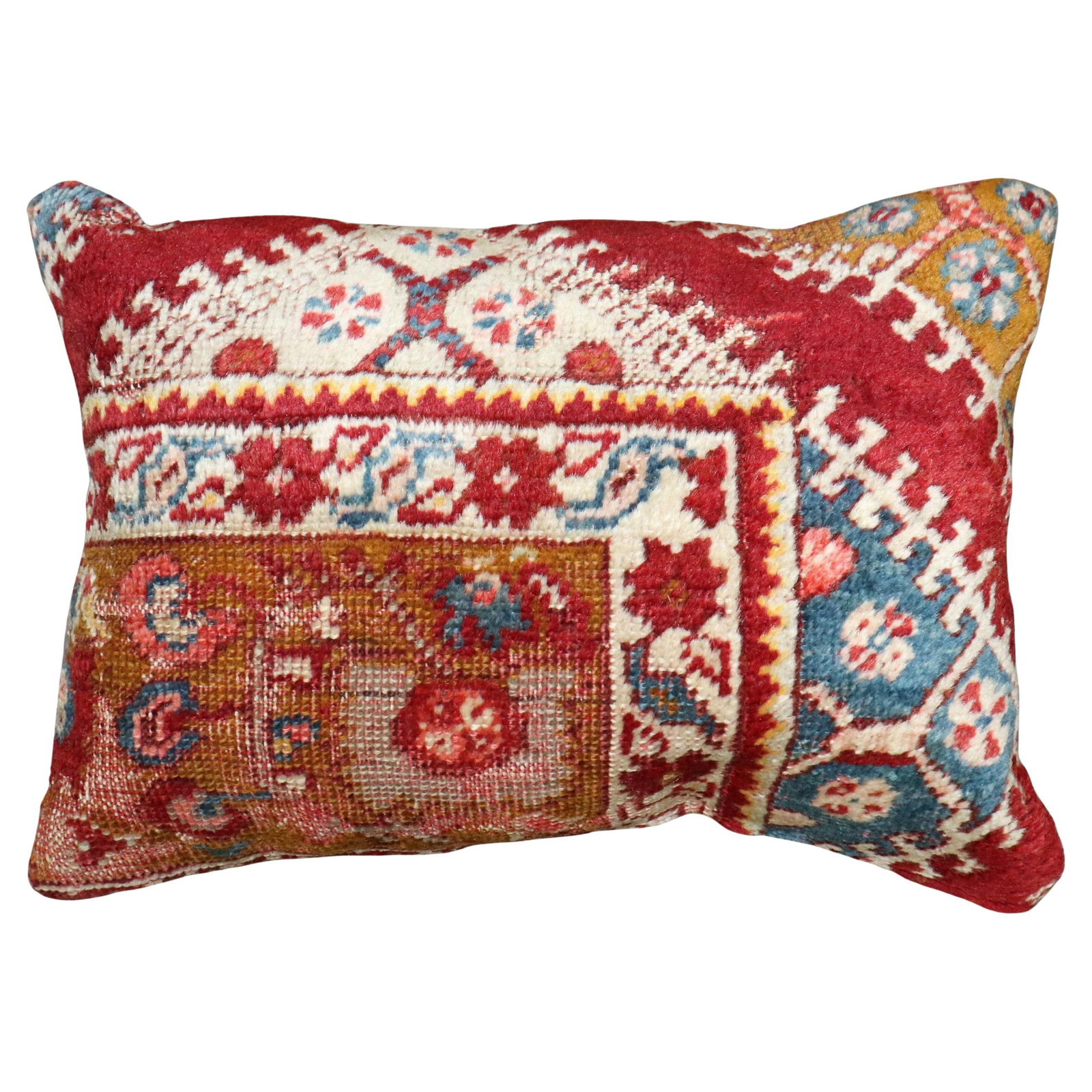 Zabihi Collection Cherry Red Oushak Turkish Rug Pillow 12 x 16: Zabihi Collection Cherry Red Oushak Turkish Rug Pillow 12 x 16 Enhance your home decor with this charming small pillow from the Zabihi Collection, crafted from an early 20th-century Turkish rug. With