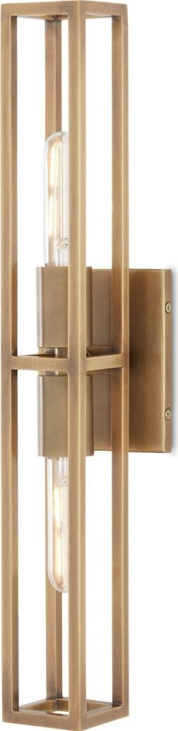 Currey Bergen Brass Wall Sconce Elegant Elongated Design: Currey Bergen Brass Wall Sconce Elegant Elongated Design Illuminate your space with the Bergen Brass Wall Sconce, featuring a sleek elongated cage design that fits seamlessly into any room. This mediu
