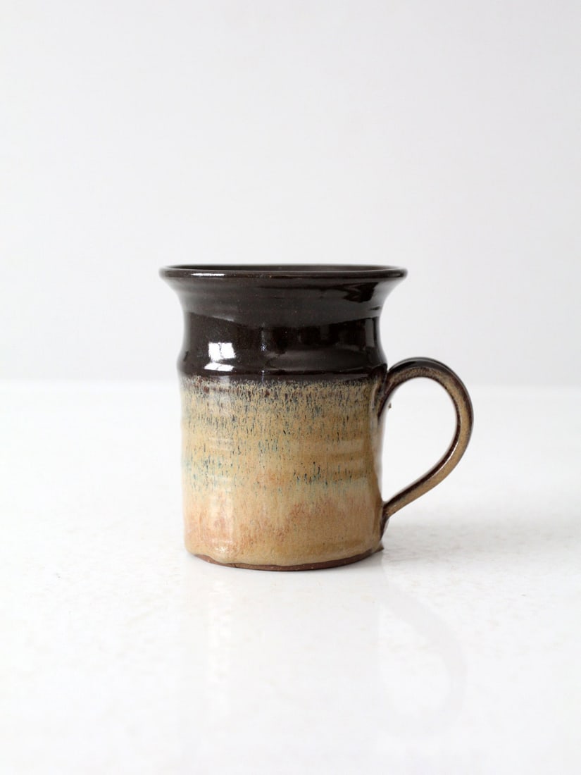 Signed Vintage Studio Pottery Mug Two-Tone Glaze 4.625 Inch (1 of 11)