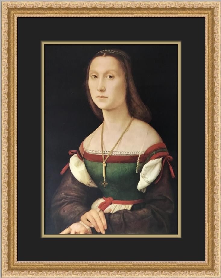 Raphael Portrait of a Woman Called La Muta Custom Framed Print 1969: Raphael Portrait of a Woman Called La Muta Custom Framed Print 1969 Celebrate the beauty of High Renaissance art with this custom framed print titled "Portrait of a Woman Called La Muta" by the renown