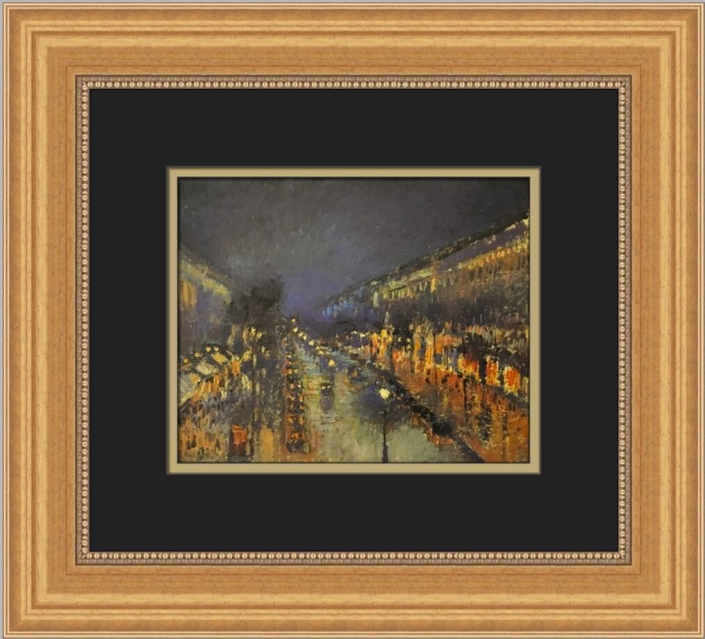 Camille Pissarro Boulevard Montmarte by Night Custom Framed Print 1994: Camille Pissarro Boulevard Montmarte by Night Custom Framed Print 1994 This exquisite custom framed print features Camille Pissarro's iconic artwork "Boulevard Montmarte by Night," capturing the essen