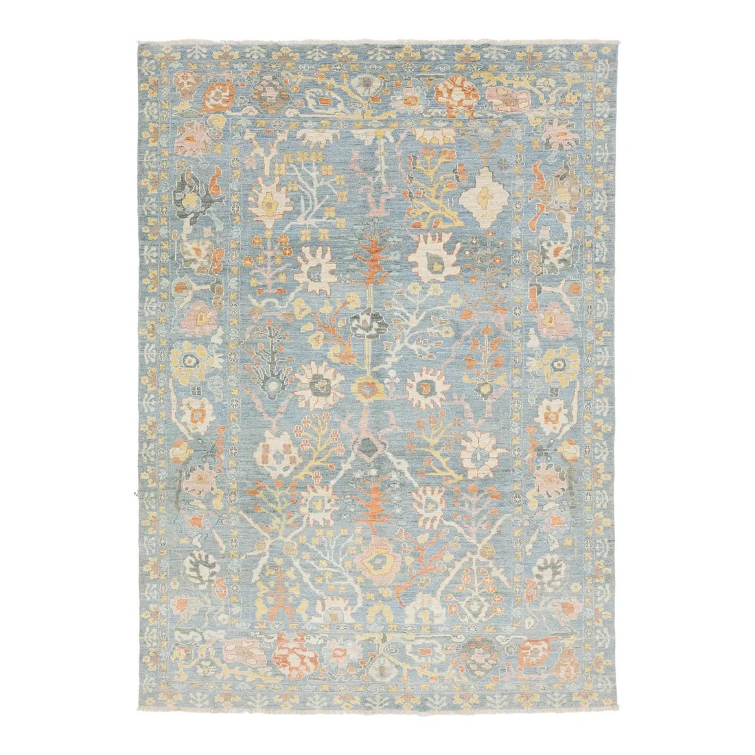 Handmade Wool Area Rug in Sultanabad Style 8'6 x 11'10 Blue Ivory Floral Motif: Handmade Wool Area Rug in Sultanabad Style 8'6 x 11'10 Blue Ivory Floral Motif This Modern Sultanabad hand-knotted wool rug draws inspiration from 19th-century weaving traditions of the Arak region. S