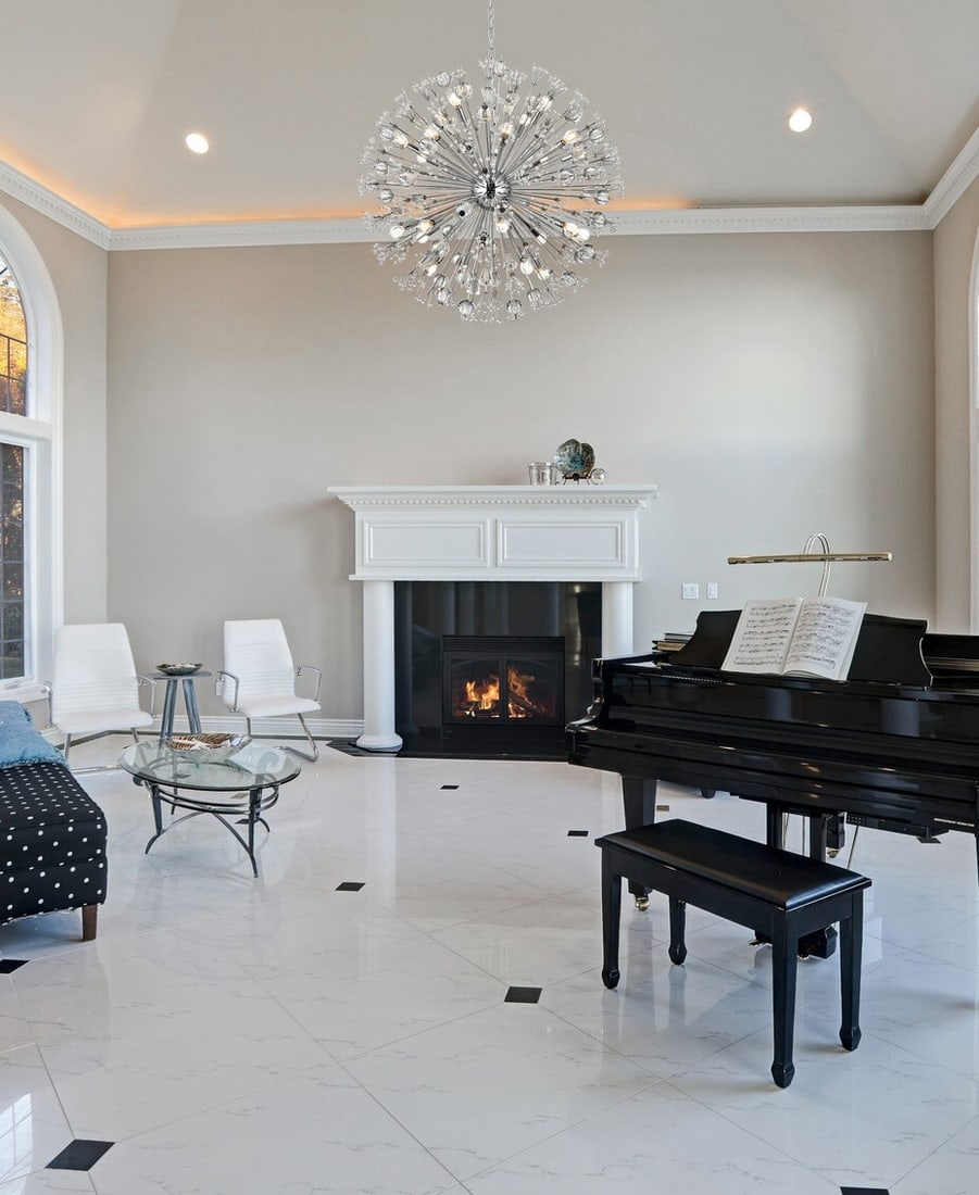 Vera 24-Light Chrome and Crystal 38 Inch Modern Chandelier for Foyer or Living Room: Vera 24-Light Chrome and Crystal 38 Inch Modern Chandelier for Foyer or Living Room This large modern chandelier features a striking 24-light sputnik design with a chrome-plated frame, clear glass, an