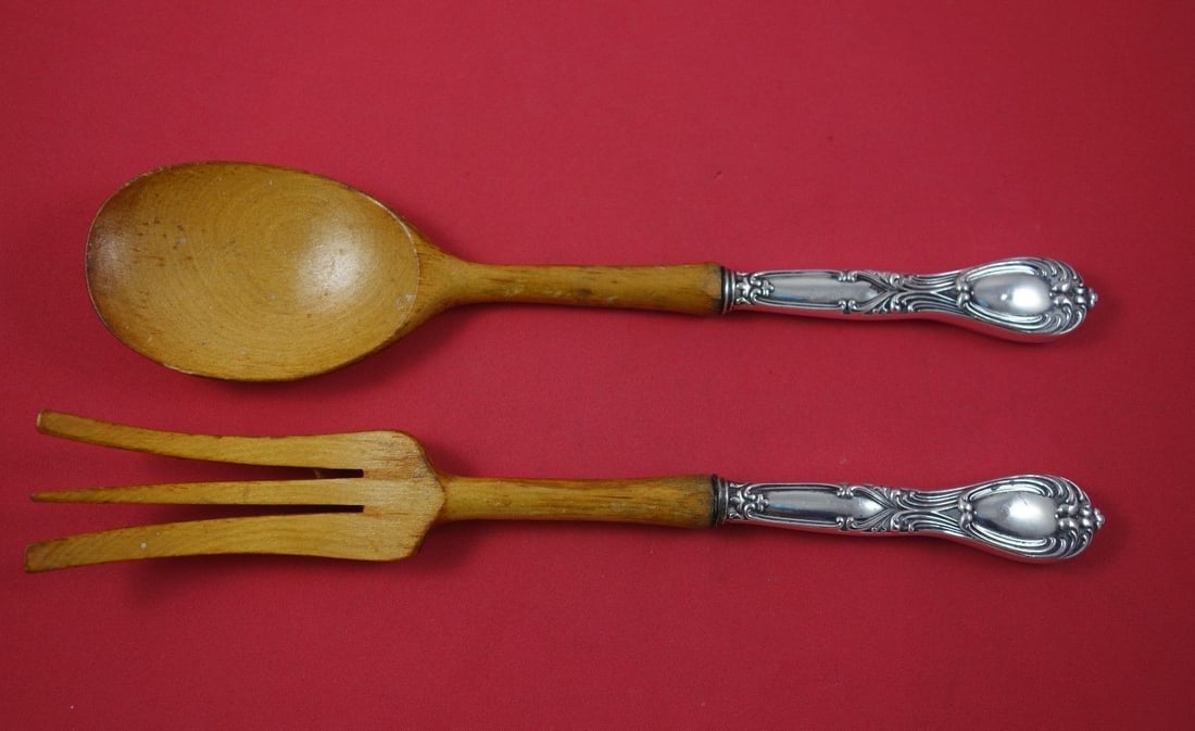 Frank Whiting Victoria Sterling Silver Salad Servers 2pc Olive Wood 10.5 Inch: Frank Whiting Victoria Sterling Silver Salad Servers 2pc Olive Wood 10.5 Inch This 2-piece salad serving set features the Victoria pattern by Frank Whiting, crafted in sterling silver with hollow hand