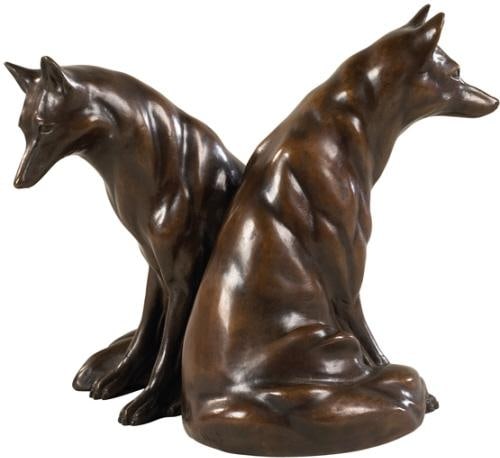 Fox Mates Lodge Style Sculpture by Kelly Handcrafted Resin Art: Fox Mates Lodge Style Sculpture by Kelly Handcrafted Resin Art Introducing 'Fox Mates,' a beautifully handcrafted sculpture that captures the essence of traditional art. This charming piece features a