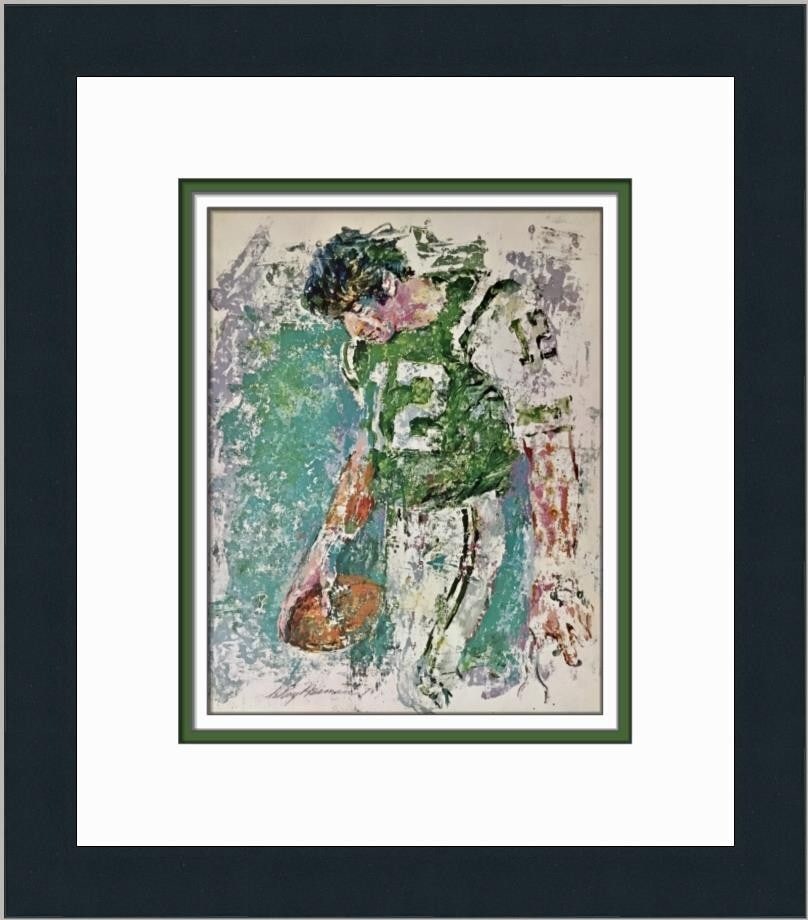 LeRoy Neiman 1975 Joe Namath Custom Framed Print 14x12: LeRoy Neiman 1975 Joe Namath Custom Framed Print 14x12 This captivating custom framed print by artist LeRoy Neiman features the iconic figure Joe Namath, embodying the essence of Expressionism. Produc