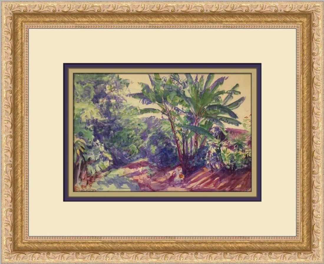 Dodge Macknight Blue Shadows 1997 Custom Framed Print Expressionism: Dodge Macknight Blue Shadows 1997 Custom Framed Print Expressionism This stunning custom framed print titled "Blue Shadows in an Indian Village" by artist Dodge Macknight captures a beautiful expressi