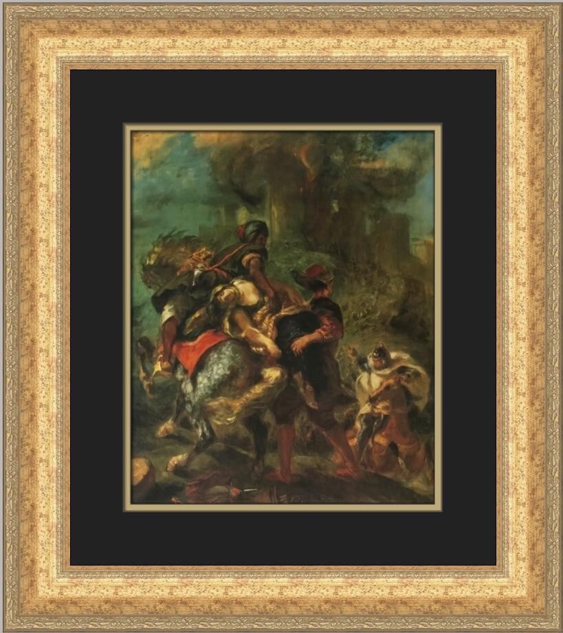 Eugene Delacroix The Abduction of Rebecca Custom Framed Art Print: Eugene Delacroix The Abduction of Rebecca Custom Framed Art Print This exquisite custom framed print features Eugene Delacroix's renowned artwork, "The Abduction of Rebecca." Measuring 21 in. by 19 in