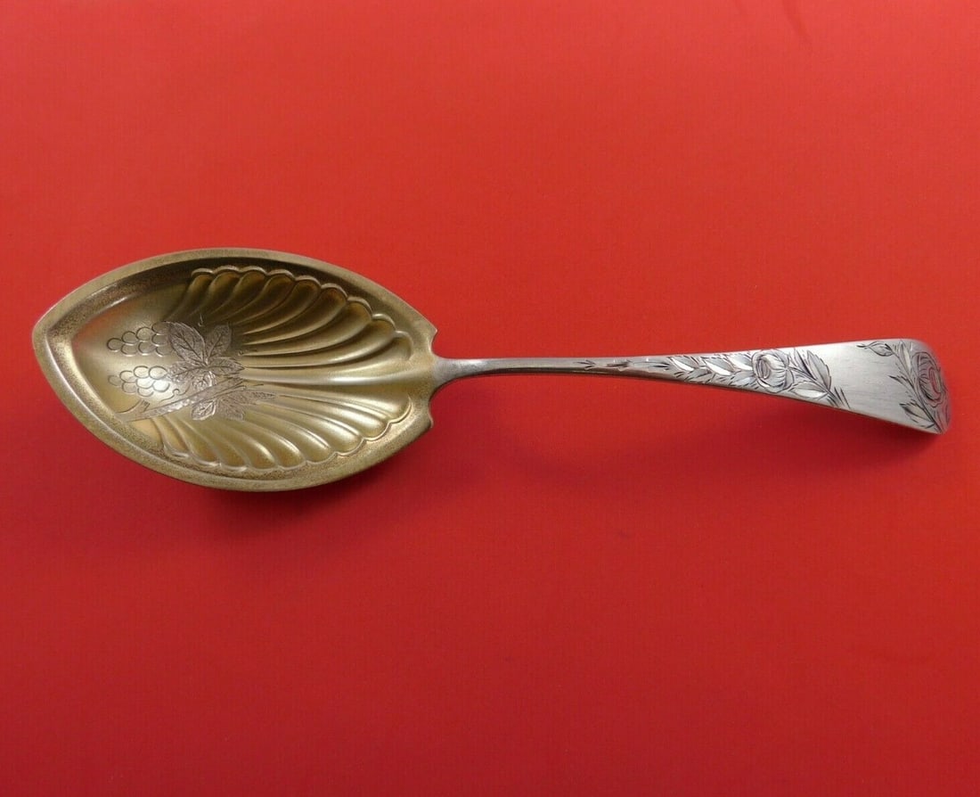 Gorham Jac Rose Sterling Silver Preserve Spoon Bright-Cut 7.25 Inch (1 of 3)