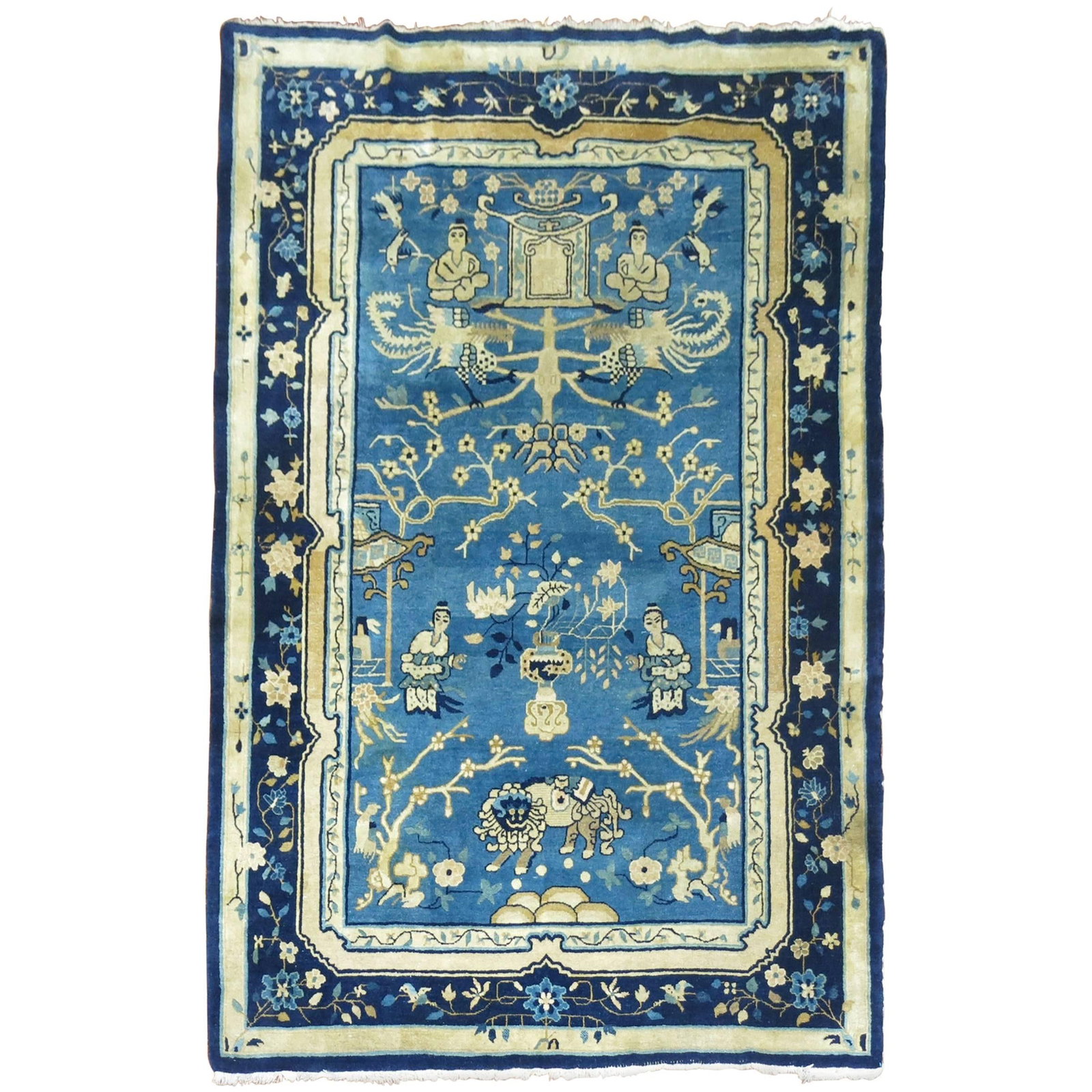 Rare Blue Antique Peking Rug Wool Hand-Woven 72 x 102 in China (1 of 10)