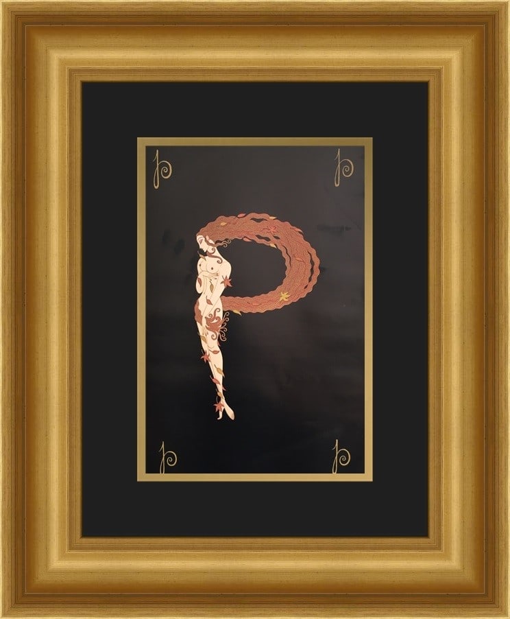 Erte Alphabet Suite P Art Deco Custom Framed Lithograph 17x21: Erte Alphabet Suite P Art Deco Custom Framed Lithograph 17x21 Presenting the stunning Erte Alphabet Suite "P" Custom Framed Print, a true embodiment of Art Deco style. This exquisite piece features a