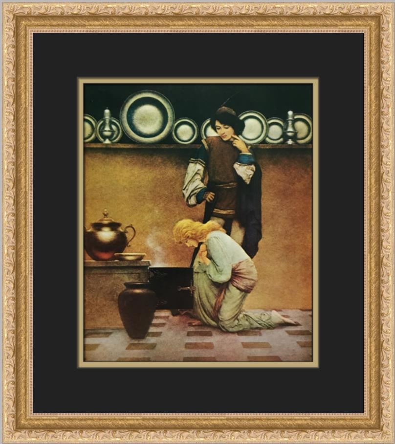 Maxfield Parrish Lady Violetta and Knave Custom Framed Print 18x15: Maxfield Parrish Lady Violetta and Knave Custom Framed Print 18x15 Enhance your space with this exquisite custom framed print titled "Lady Violetta and Knave" by renowned artist Maxfield Parrish. This