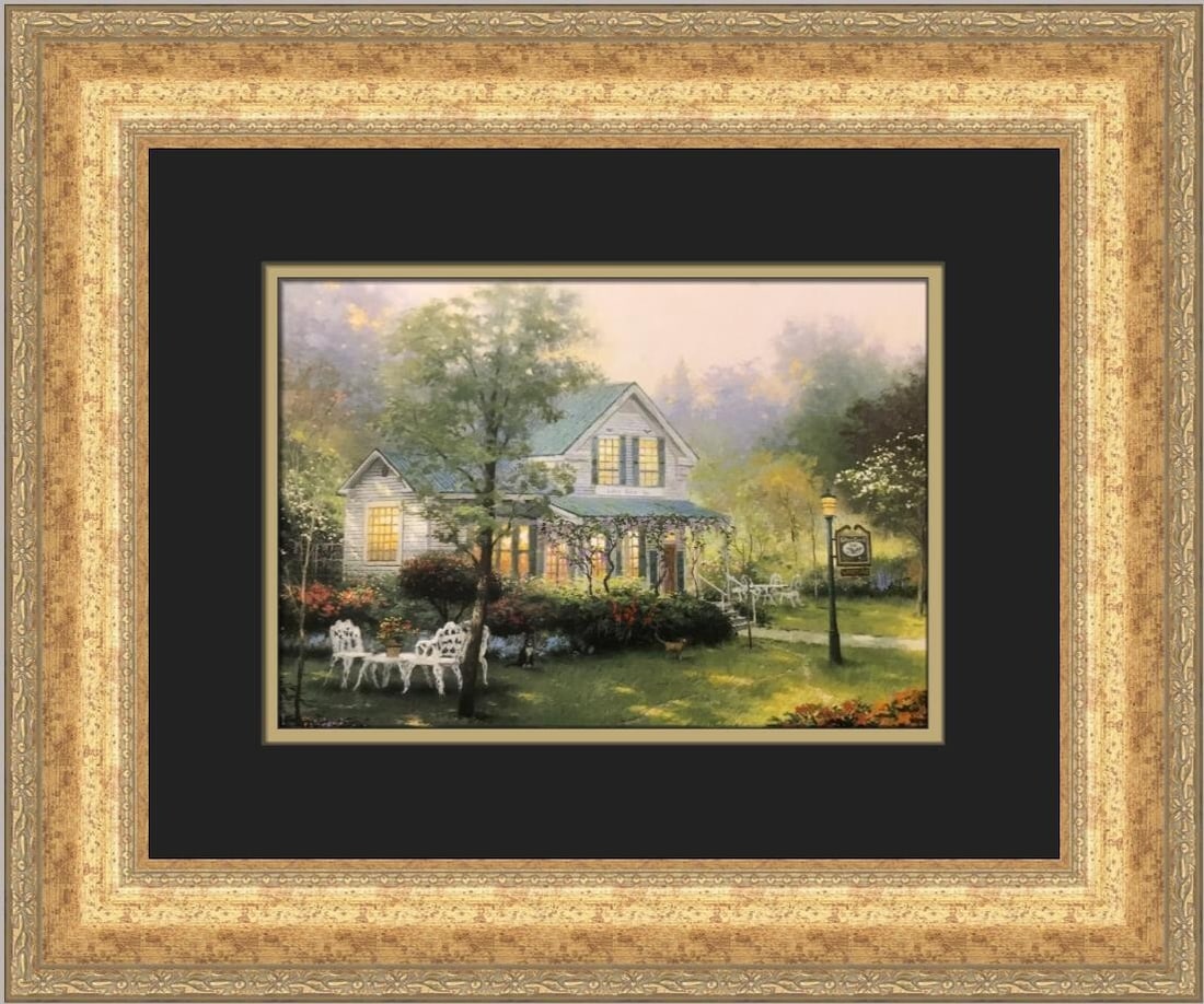 Thomas Kinkade Village Inn Custom Framed Art Print 16 x 19: Thomas Kinkade Village Inn Custom Framed Art Print 16 x 19 This beautiful custom framed print titled 'Village Inn' by renowned artist Thomas Kinkade is a stunning addition to any art collection. Produ