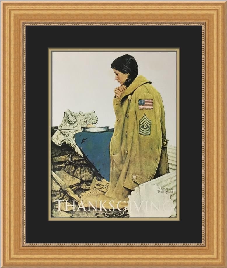 Norman Rockwell Thanksgiving Custom Framed Art Print 20 x 18: Norman Rockwell Thanksgiving Custom Framed Art Print 20 x 18 Celebrate the spirit of Thanksgiving with this beautifully custom framed print by Norman Rockwell. This medium-sized artwork, produced in 1
