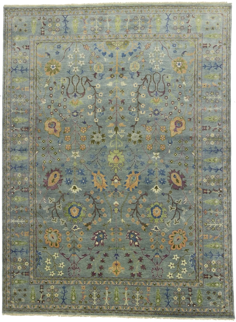 Tree of Life Handmade Floral Oushak Vintage Wool Rug 9x12 ft: Tree of Life Handmade Floral Oushak Vintage Wool Rug 9x12 ft Enhance your living space with this stunning Tree of Life Handmade Floral Oushak Chobi Oriental Rug. This large area rug, measuring 8'10" x